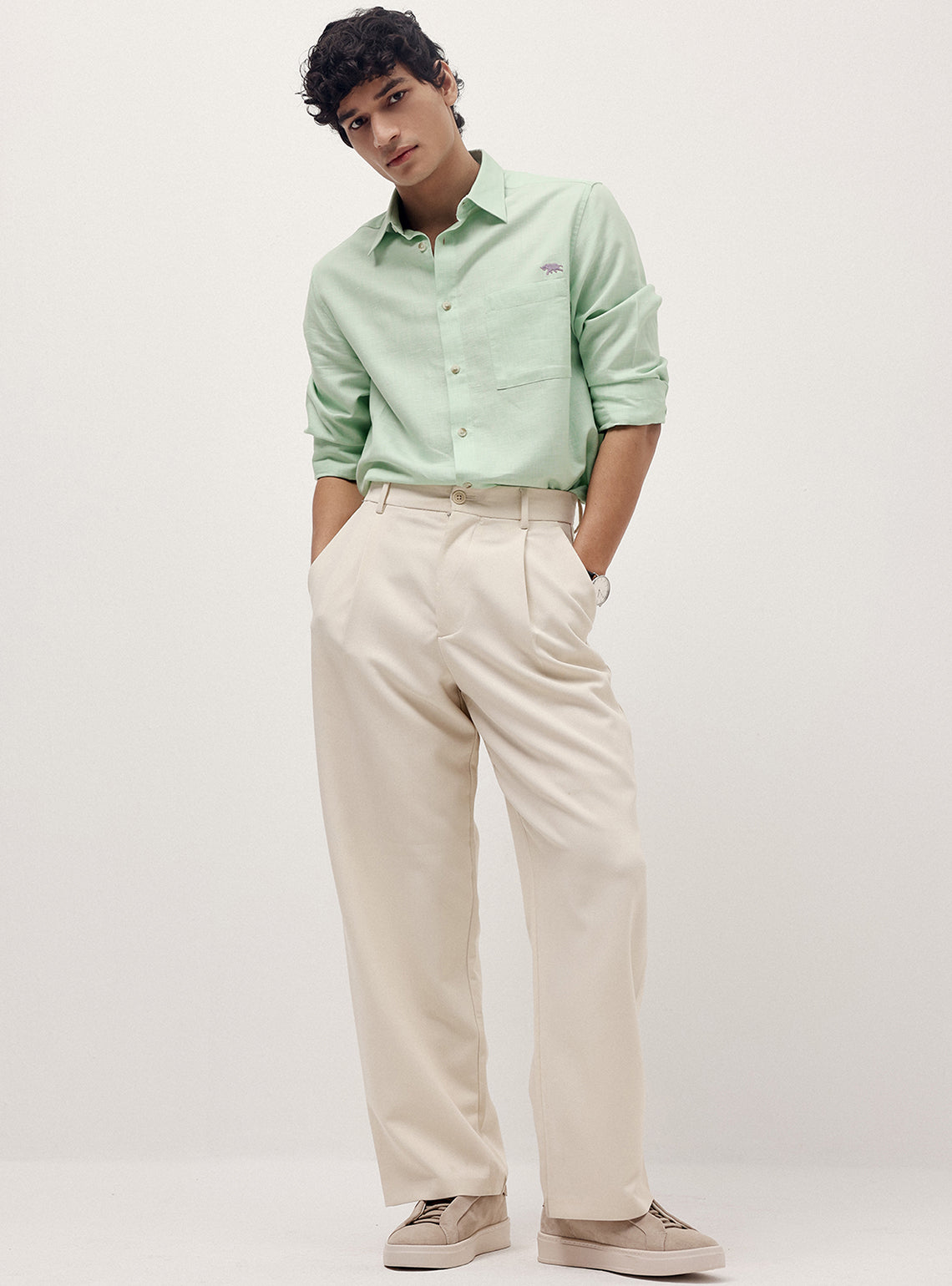 Sea Mist Cotton Blend Melange Shirt