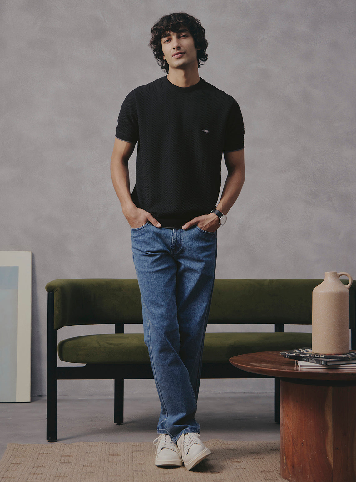 Sesame Black Cotton Crewneck