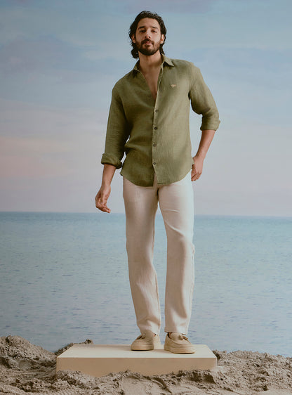 Moss Olive Linen Dobby Shirt