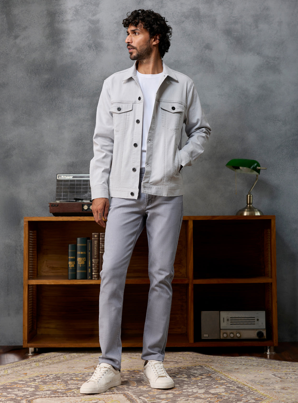 Ash Grey Cotton Viscose Denim Jacket