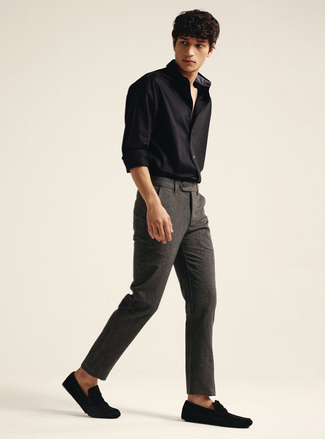 Jet Black Cotton Twill Shirt
