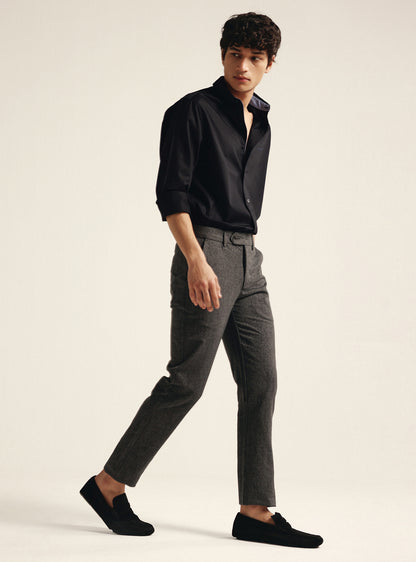 Jet Black Cotton Twill Shirt