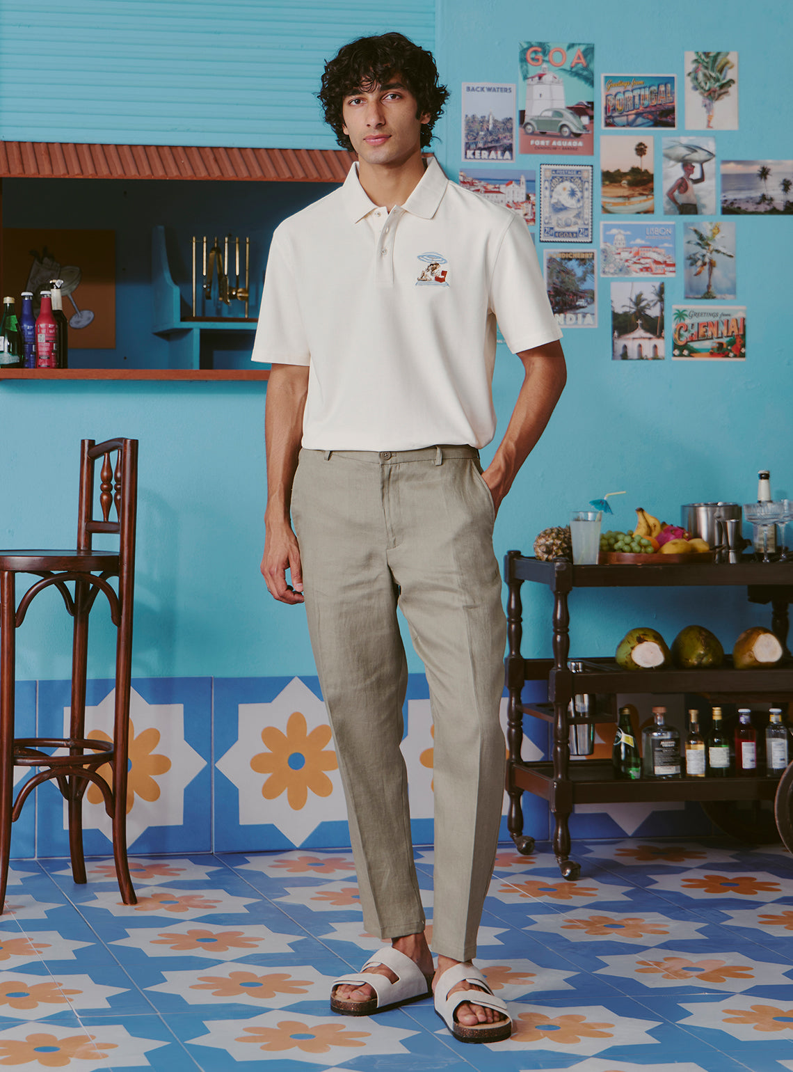 Vesper White Cotton Stretch Embroidered Polo