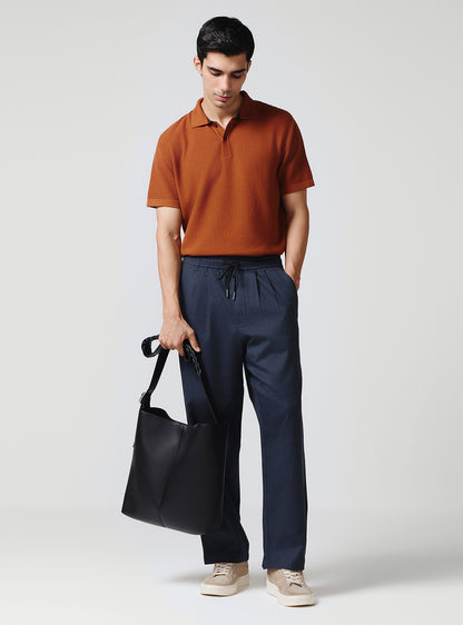 Midnight Navy Cotton Blend Trousers