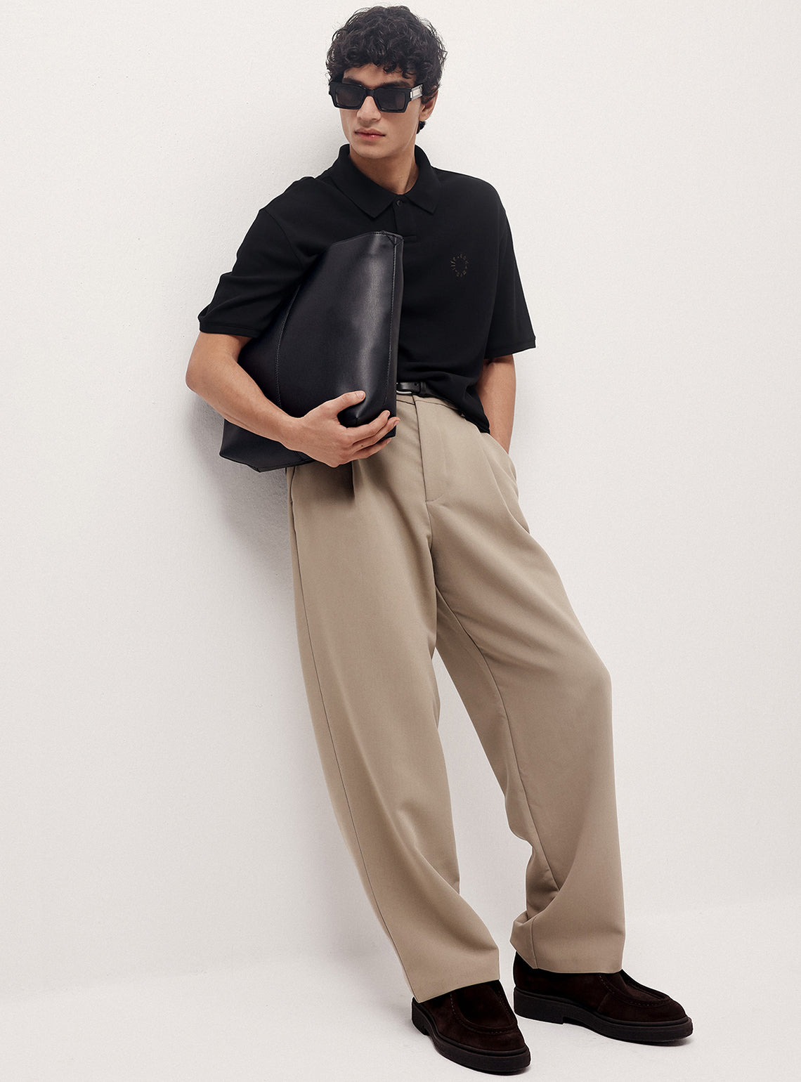 Bunker Black Cotton Blend Waffle Knit Polo