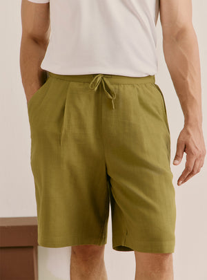 Shoreline Olive Cotton Straight Shorts