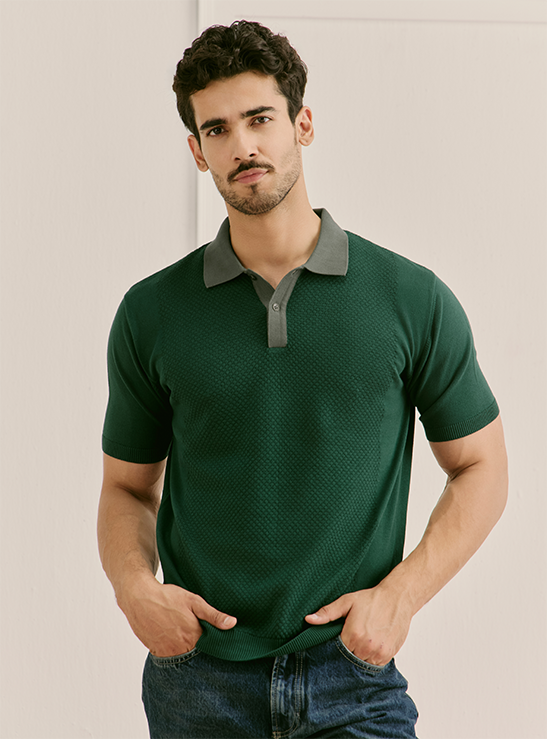 Canopy Green Cotton Structured Knit Polo