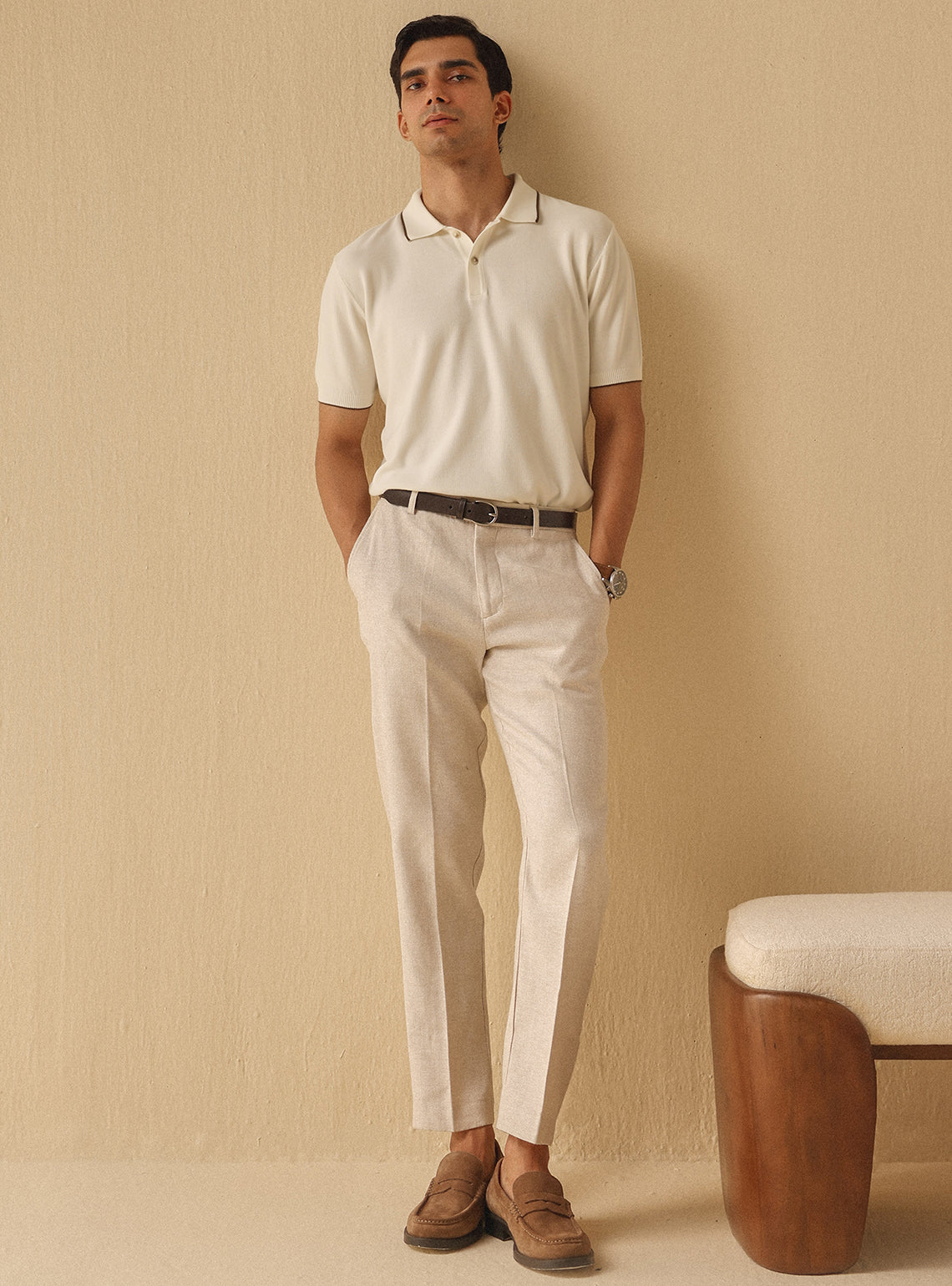 Malta White Cotton Bamboo Textured Polo