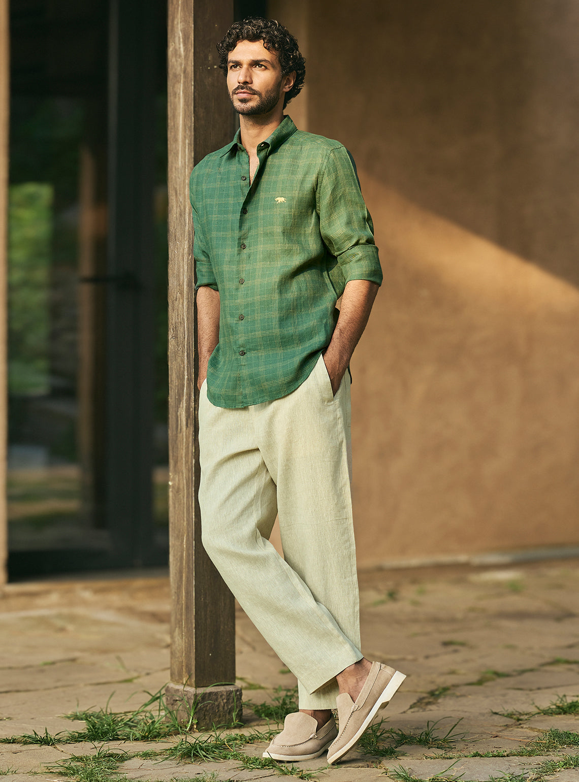 Pastoral Green Check Linen Shirt