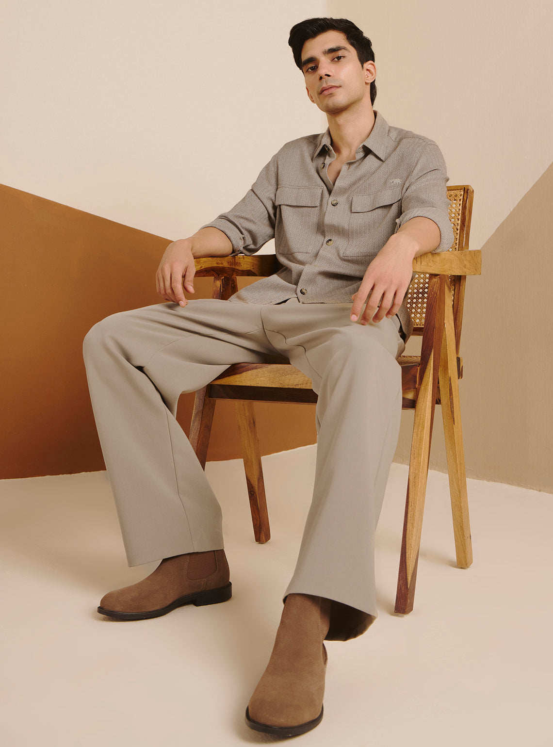 Spice Brown Cotton Melange Overshirt