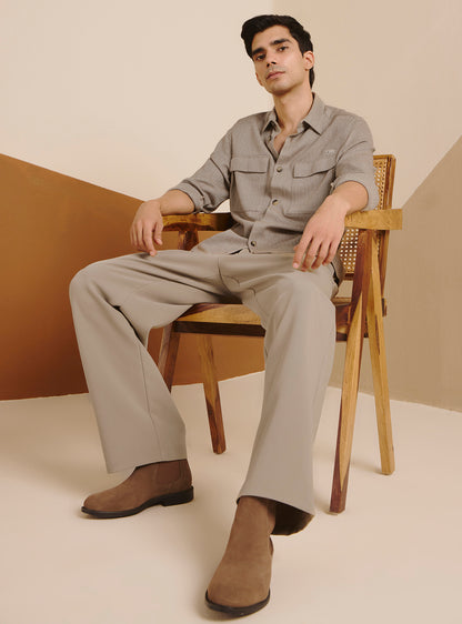 Spice Brown Cotton Melange Overshirt