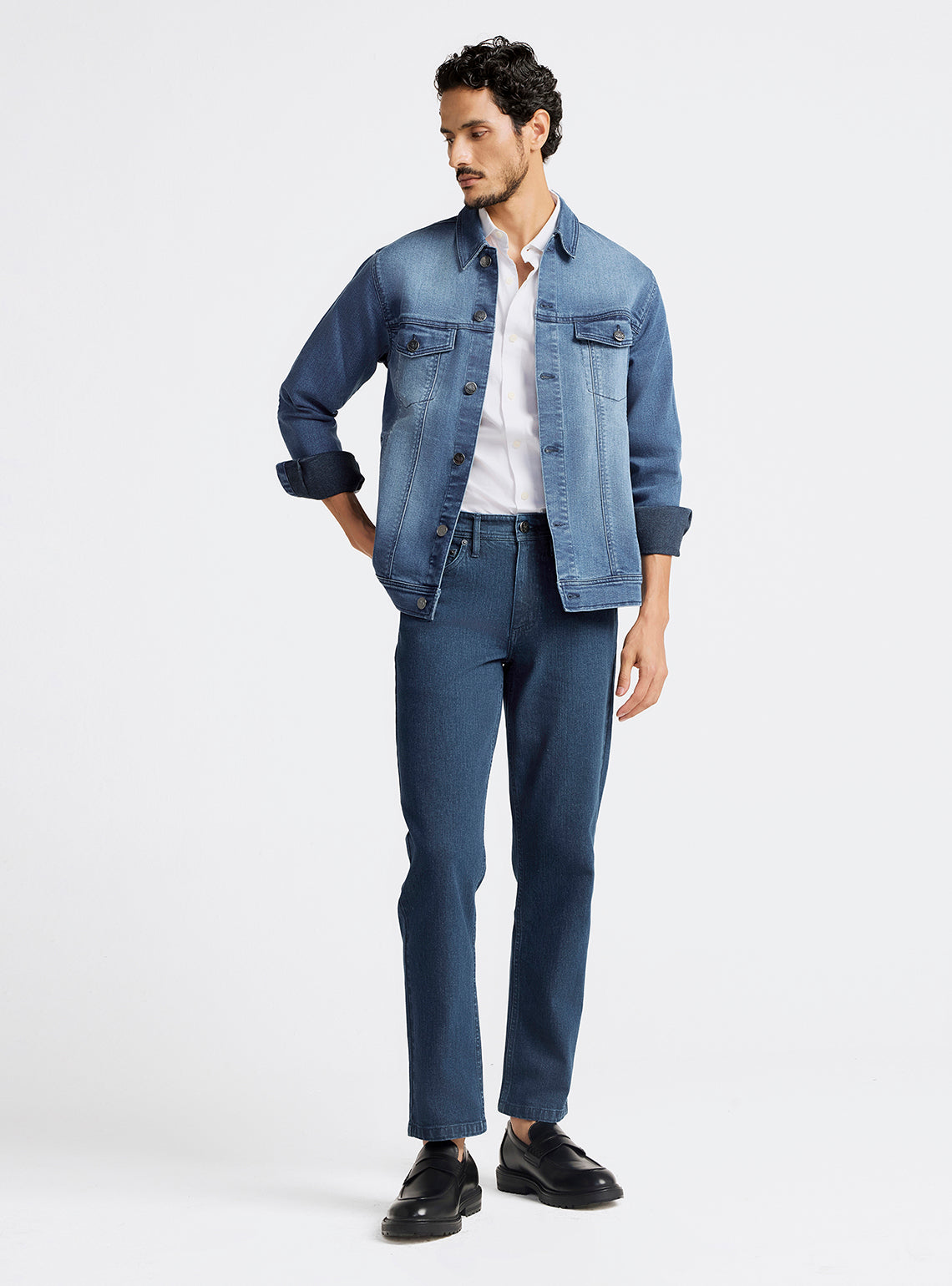 Cinder Blue Cotton Blend Jeans