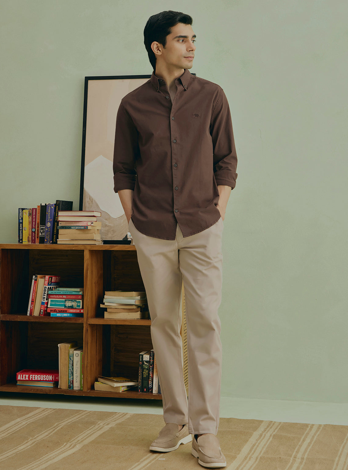 Walnut Brown Cotton Stretch Oxford Shirt