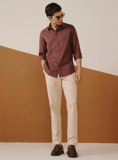 Volcano Brown Cotton Lycra Melange Shirt