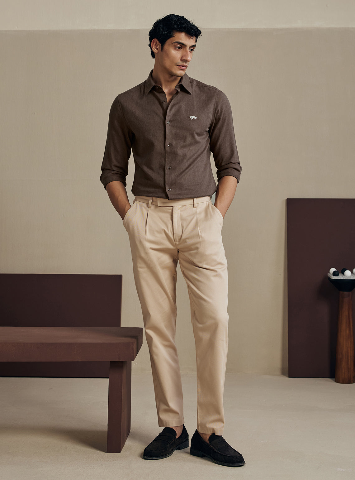 Walnut Brown Melange Cotton Shirt