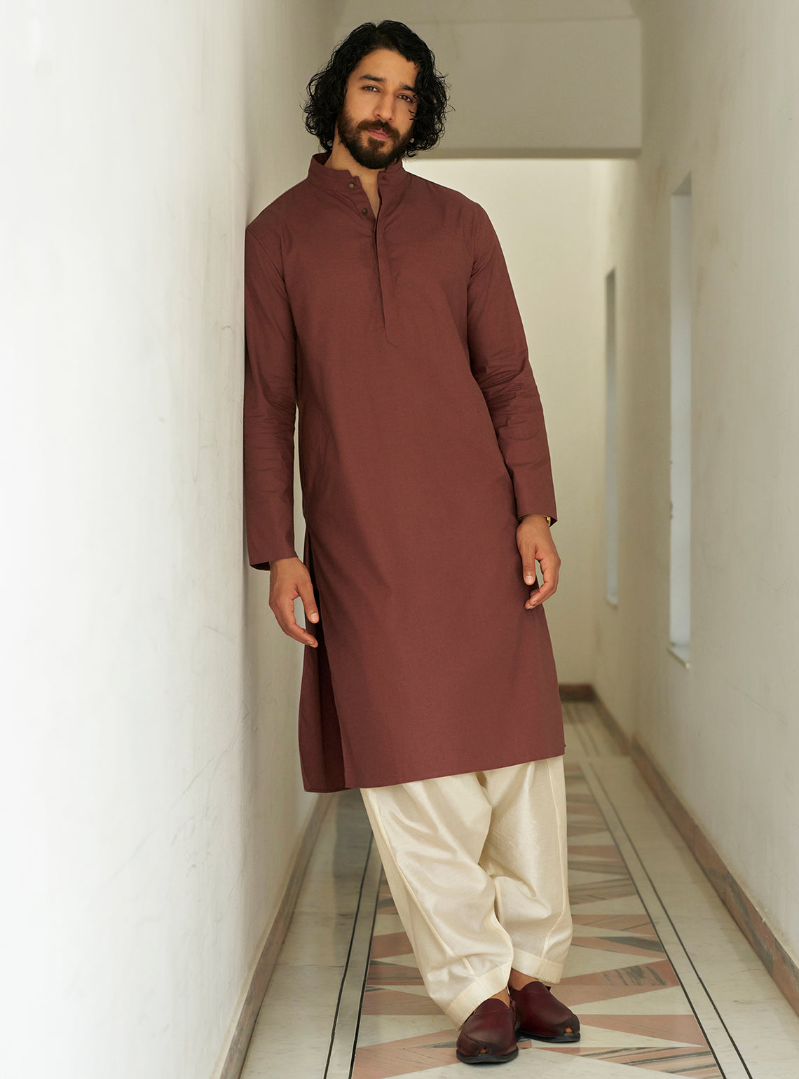 Nashik Rust Cotton Blend Melange Kurta