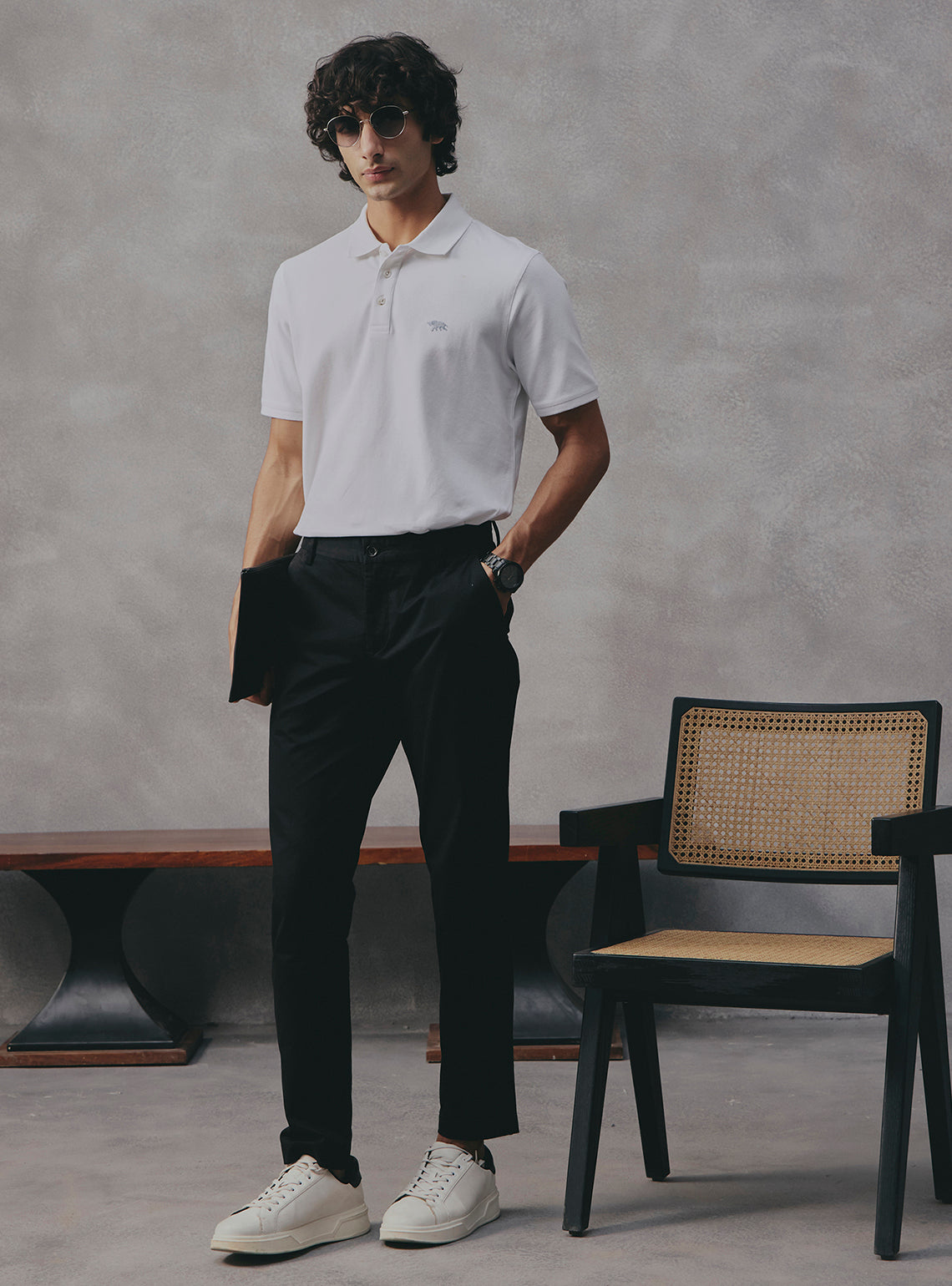 Basil White Cotton Stretch Polo
