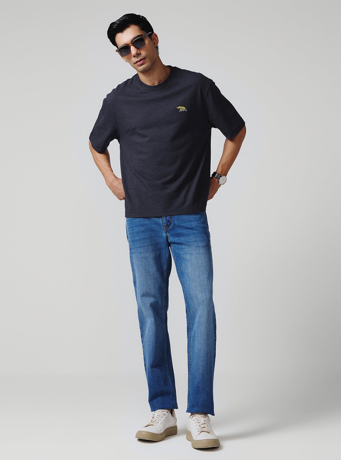 Navy Jaguar Cotton Lycra Pique Crew