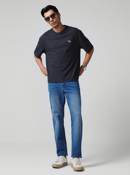 Navy Jaguar Cotton Lycra Pique Crew