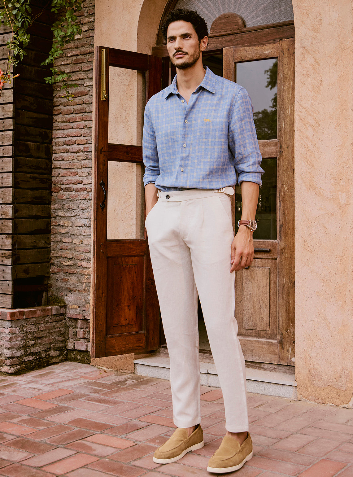 Lagoon Blue Check Linen Shirt