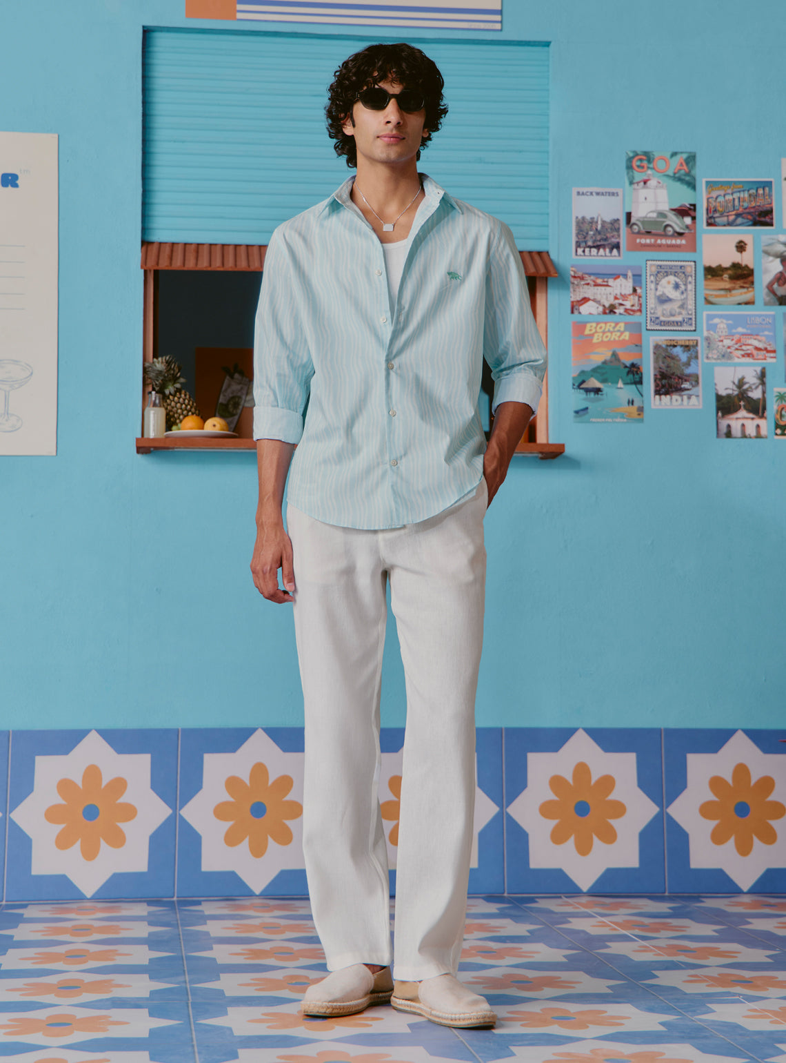 Lagoon Blue Cotton Tencel Print Shirt