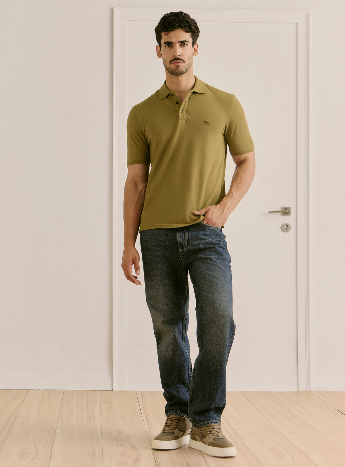 Matcha Olive Cotton Stretch Pique Polo