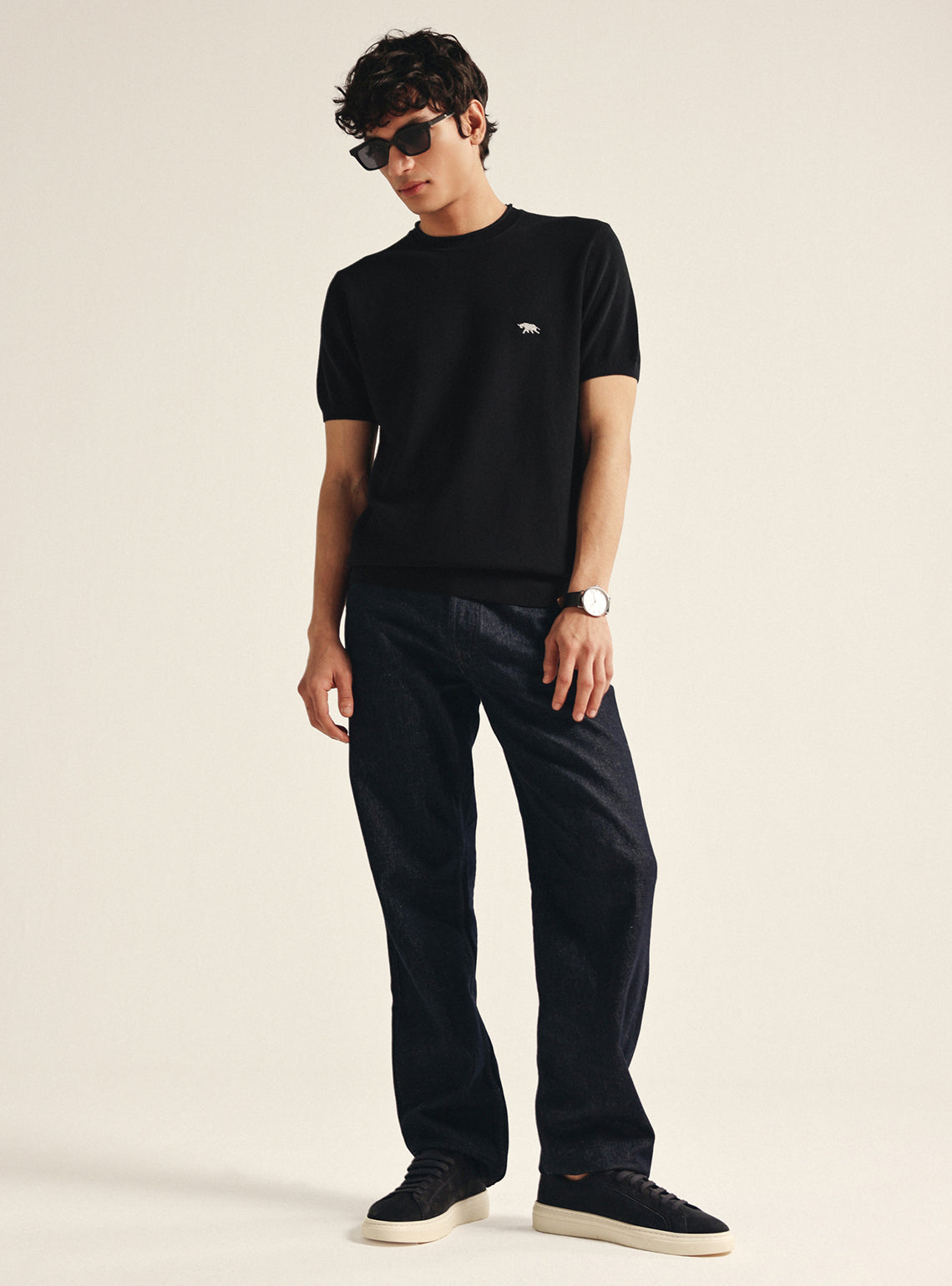 Obsidian Black Cotton Honeycomb Tee