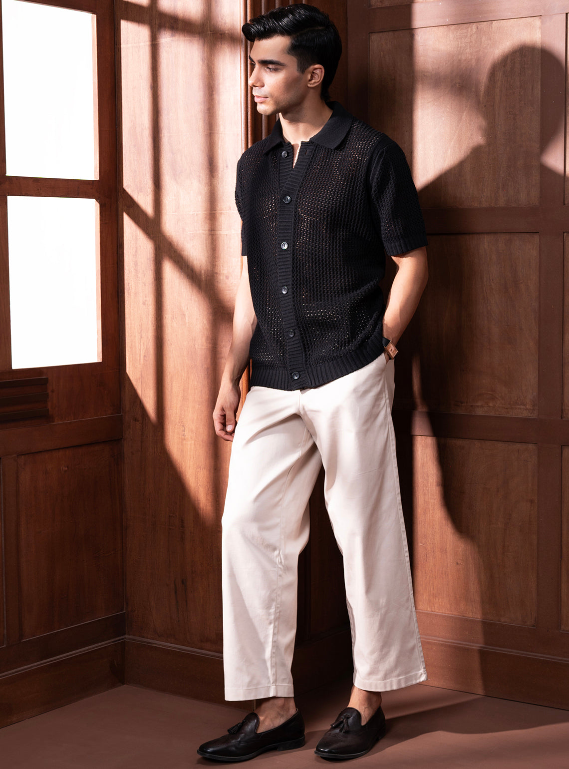 Bunker Black Cotton Blend Knit Shirt