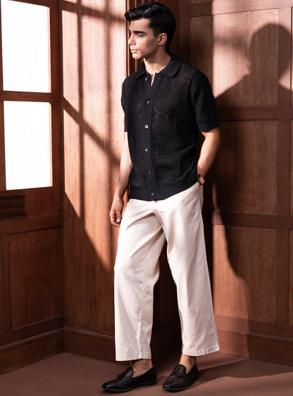 Bunker Black Cotton Blend Knit Shirt