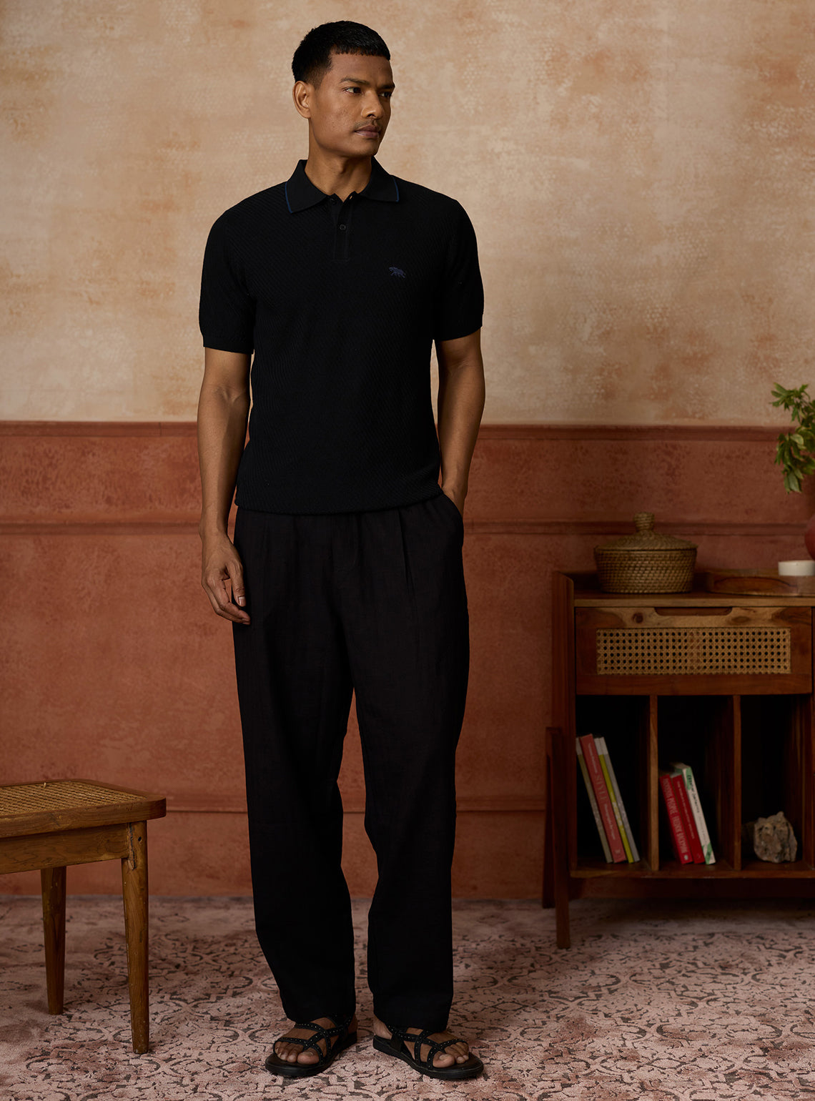 Charcoal Black Cotton Textured Polo
