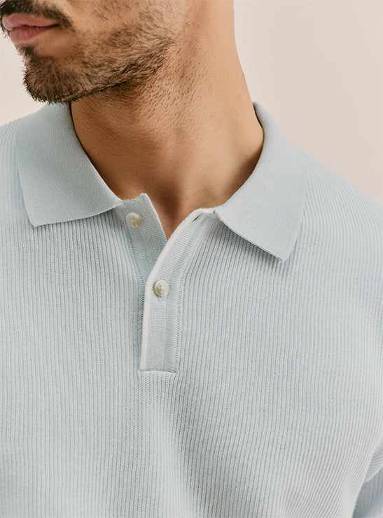 Tidal Bluue Cotton Structured Knit Polo