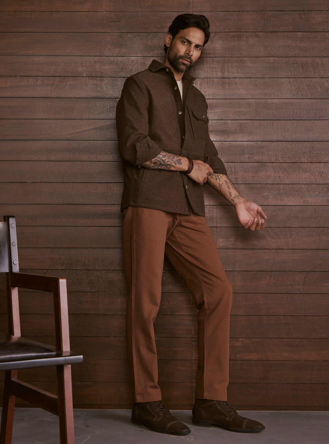 Woodland Brown Poly Blend Terry Overshirt