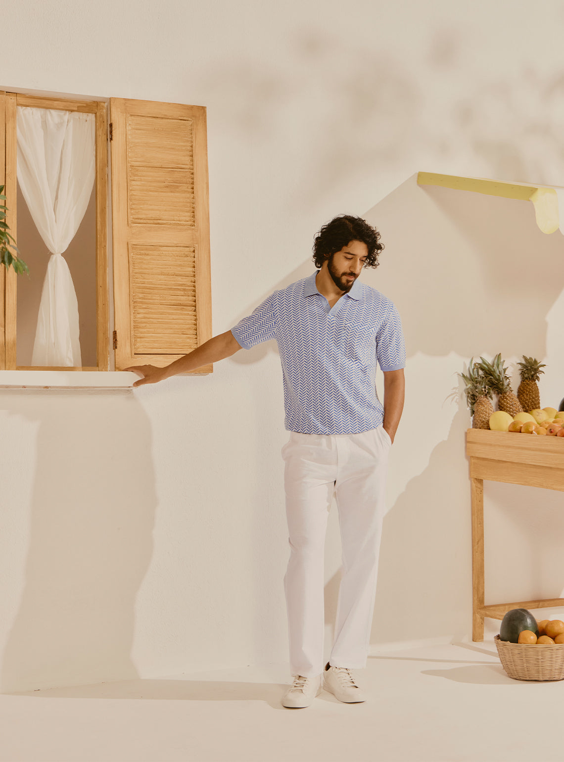Antalya Blue Cotton Knit Polo