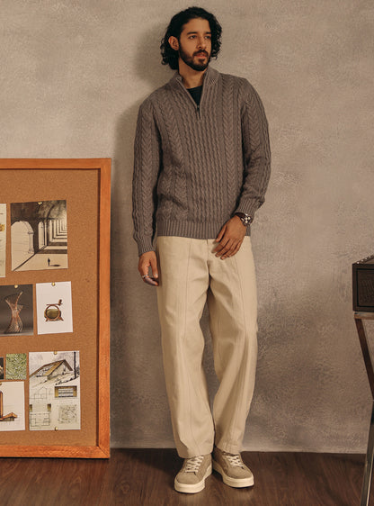 Rebel Brown Cotton Melange Pullover