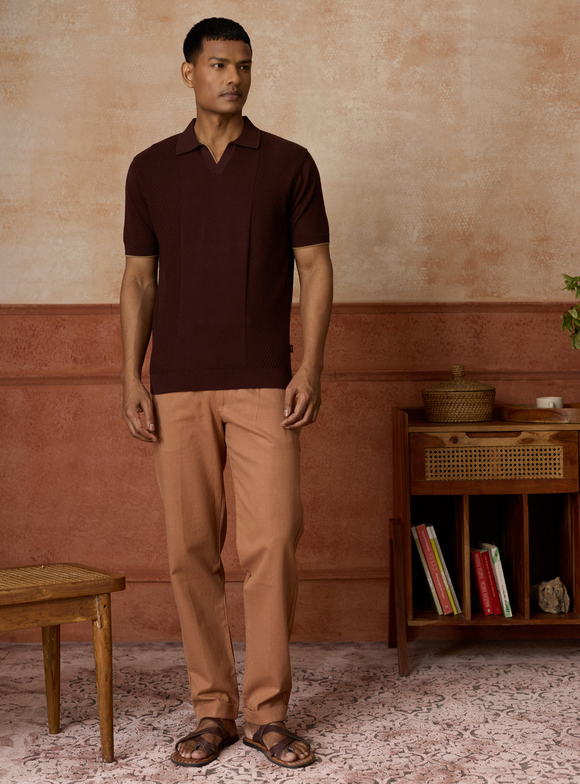 Mahogany Brown Cotton Open-Neck Polo