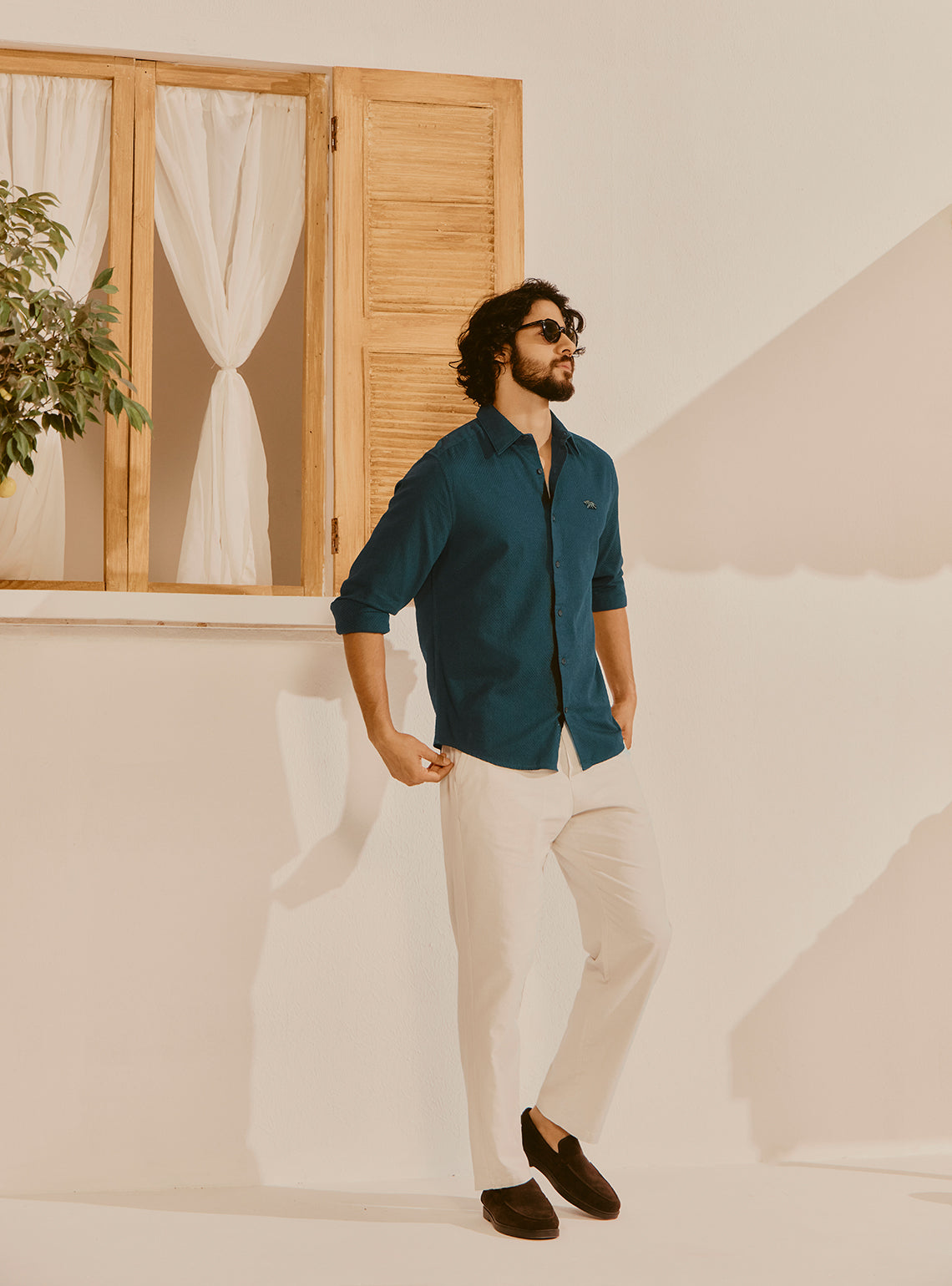 Budva Teal Cotton Dobby Shirt