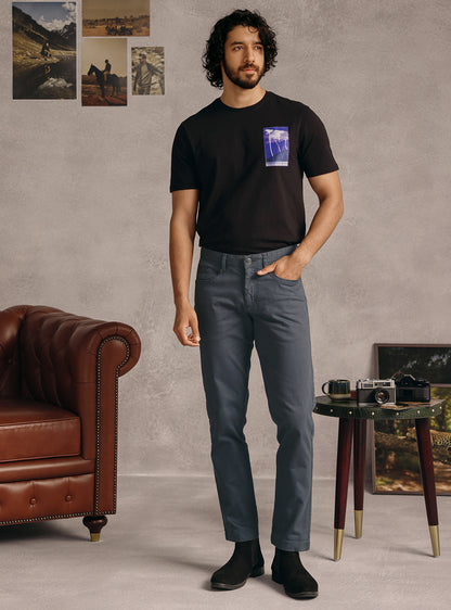 Storm Blue Cotton Blend Overdye Denim Chinos