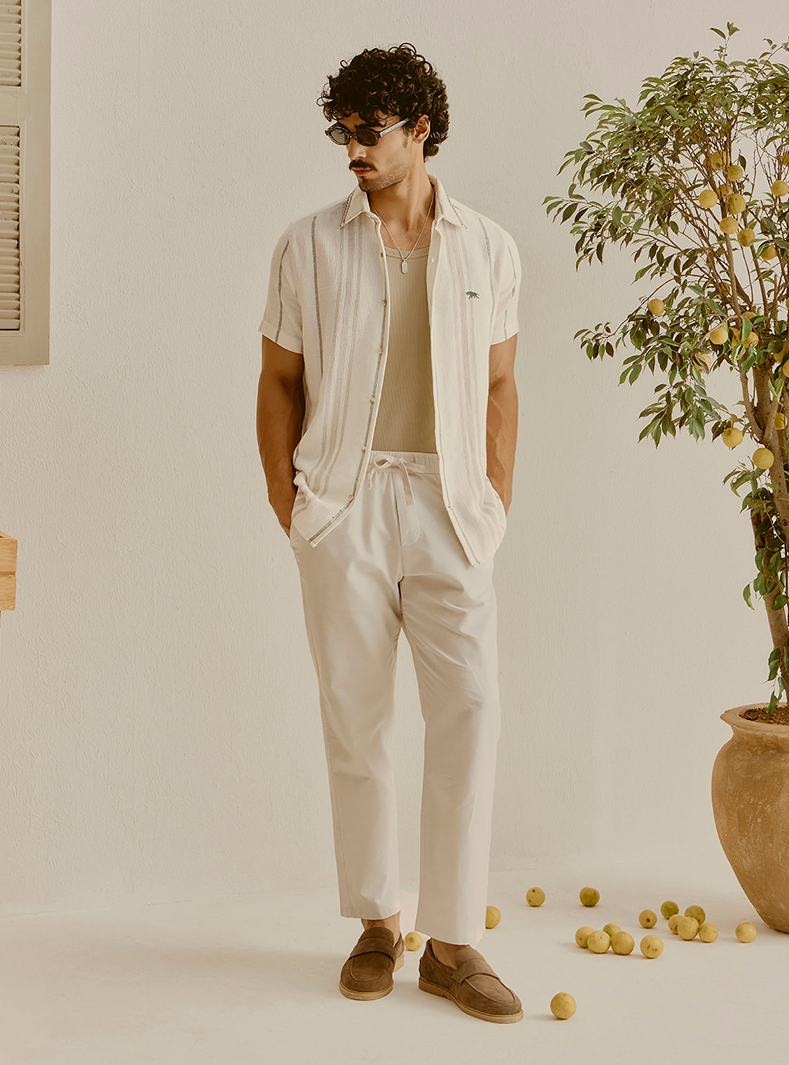 Paphos Beige Cotton Stripe Shirt