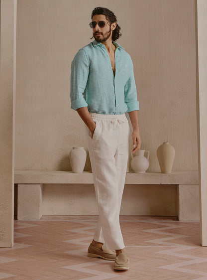 Lagoon Teal Linen Structure Shirt