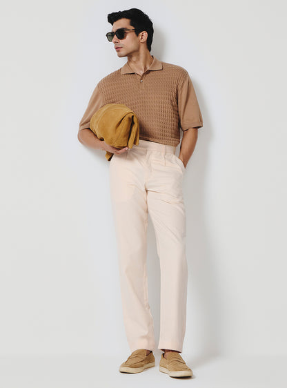Wafer Beige Cotton Melange Trousers