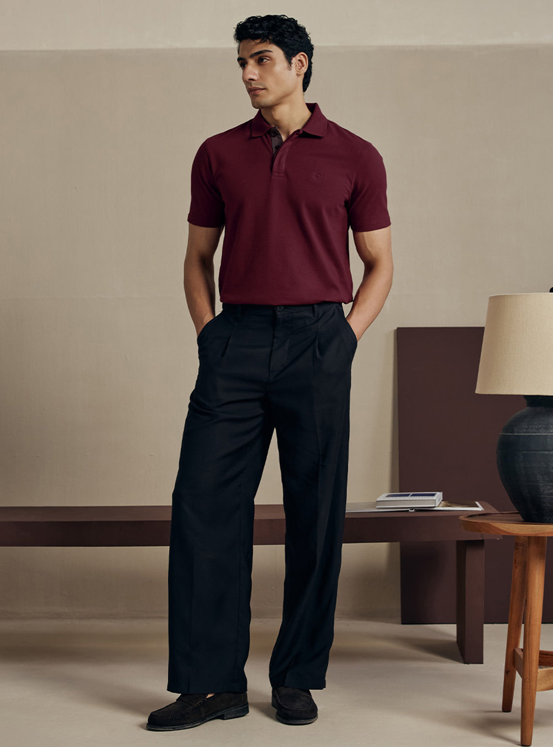 Deep Maroon Cotton Stretch Pique Polo