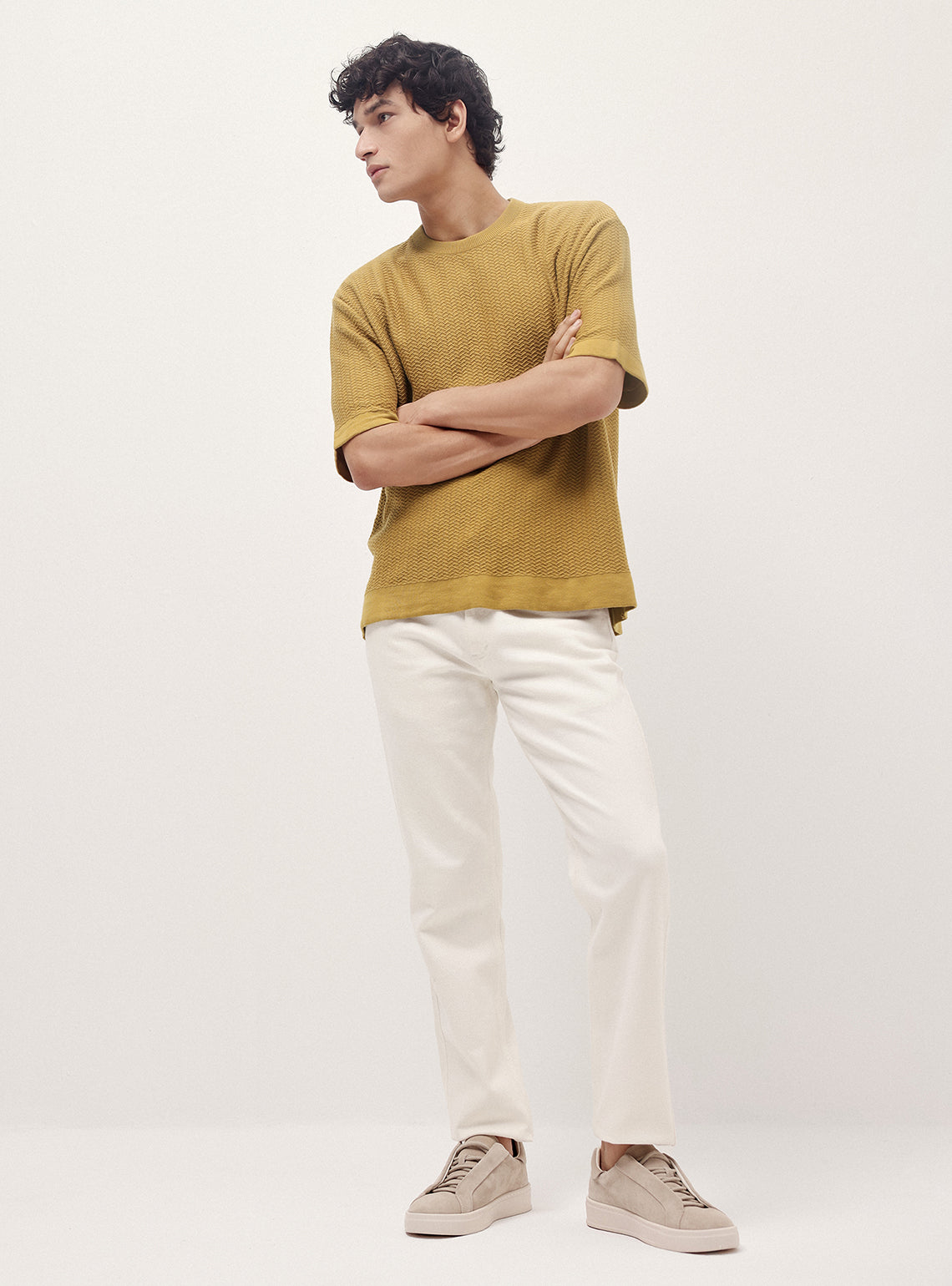 Wood Olive Cotton Jacquard Crew
