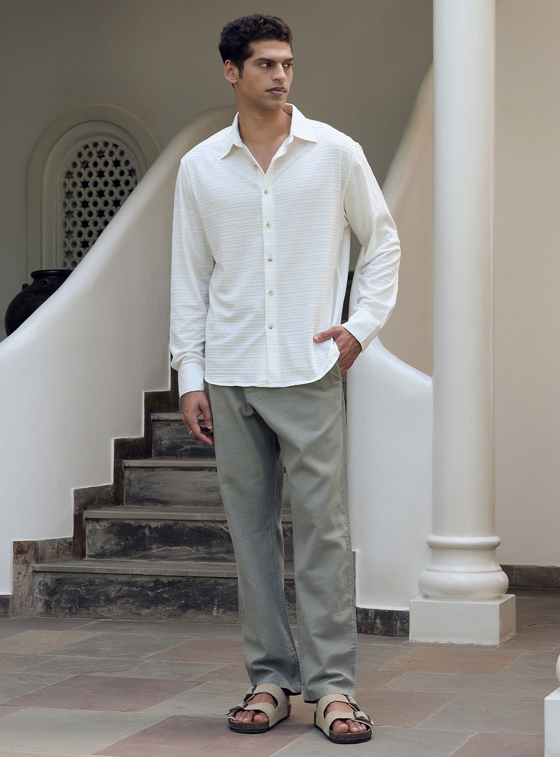 Alto White Cotton Blend Pointelle Shirt