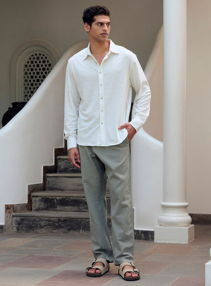 Alto White Cotton Blend Pointelle Shirt