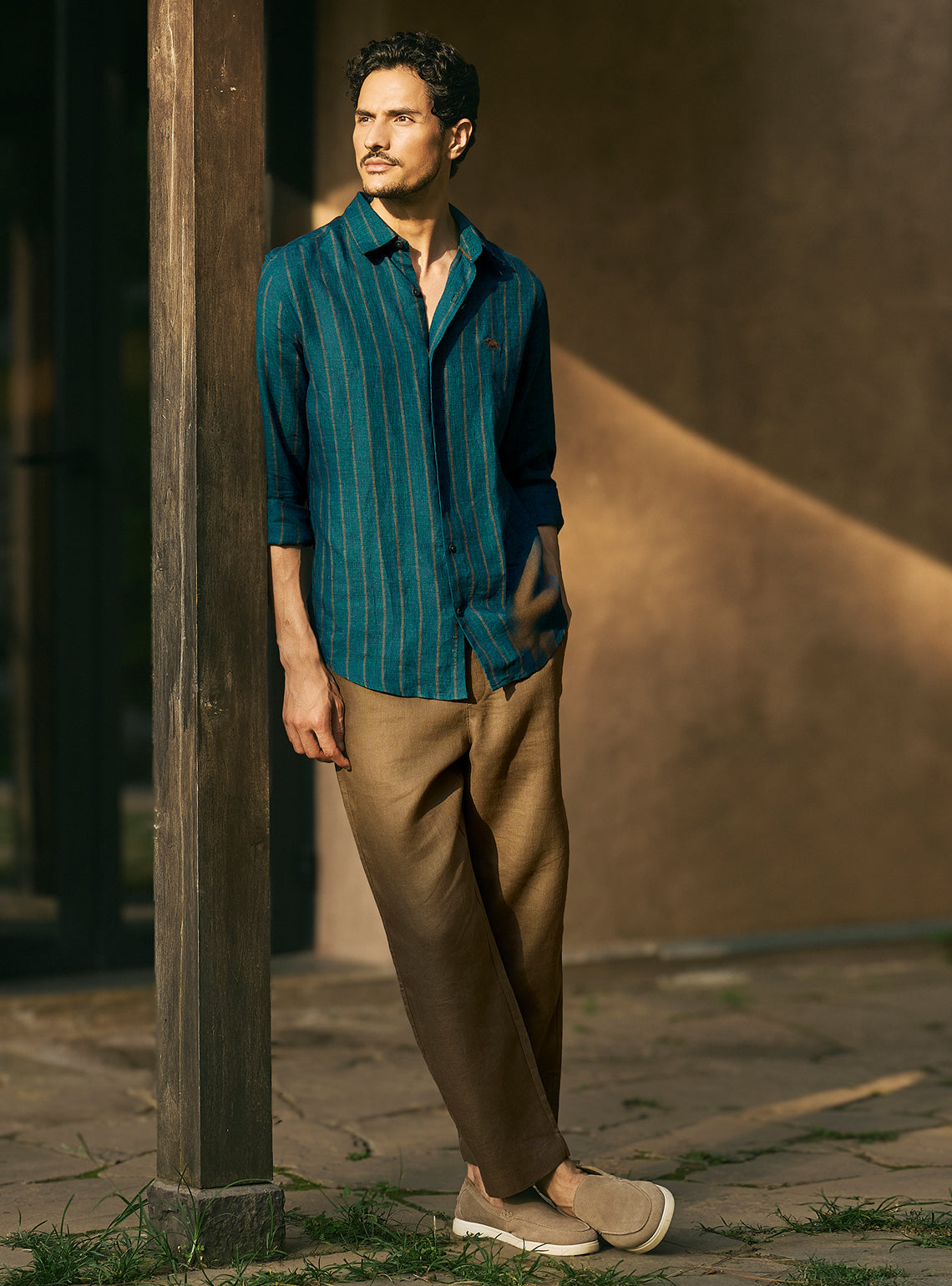 Breeze Teal European Linen Stripe Shirt
