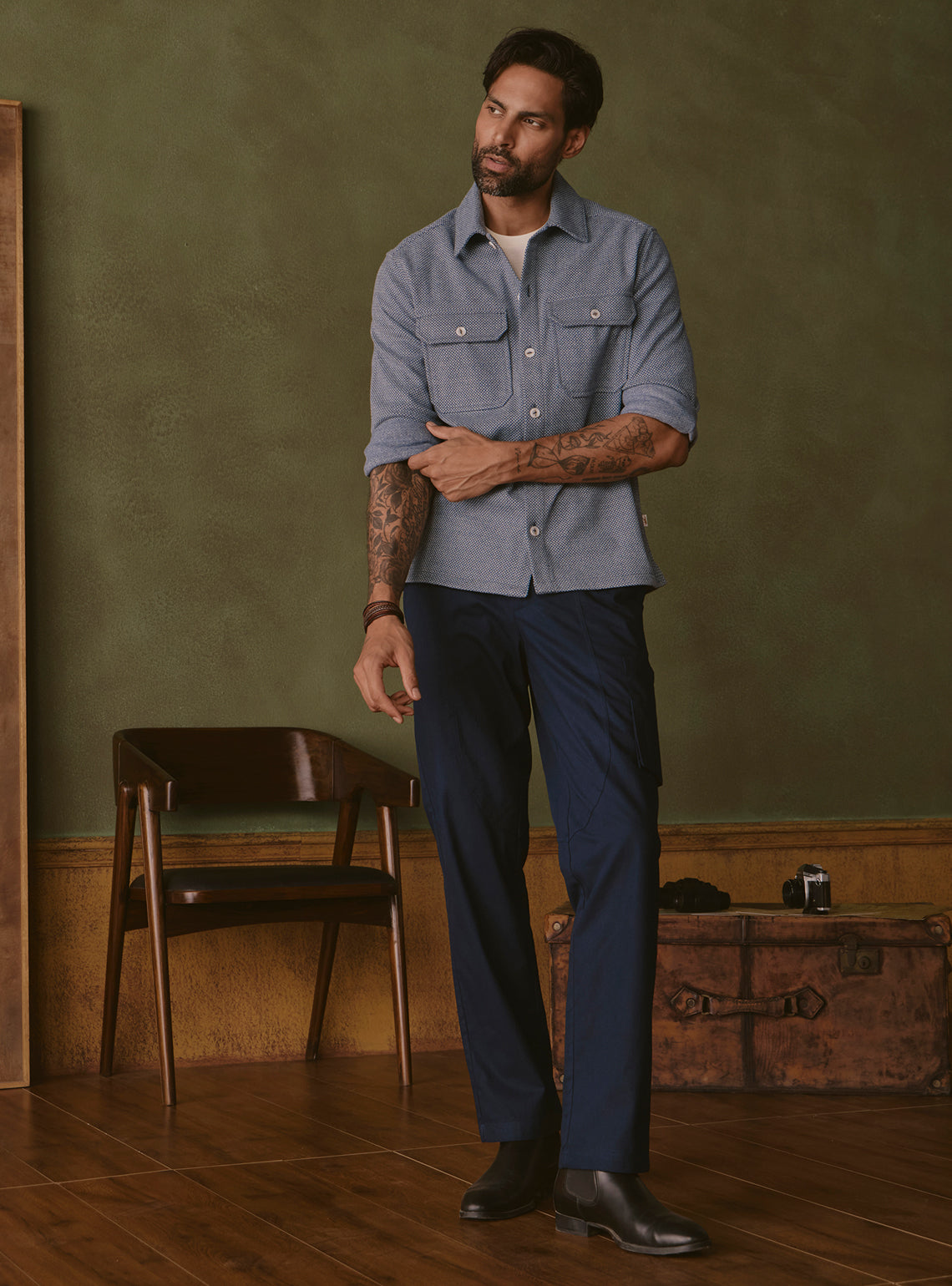 Glacier Blue Poly Stretch Fleece Overshirt