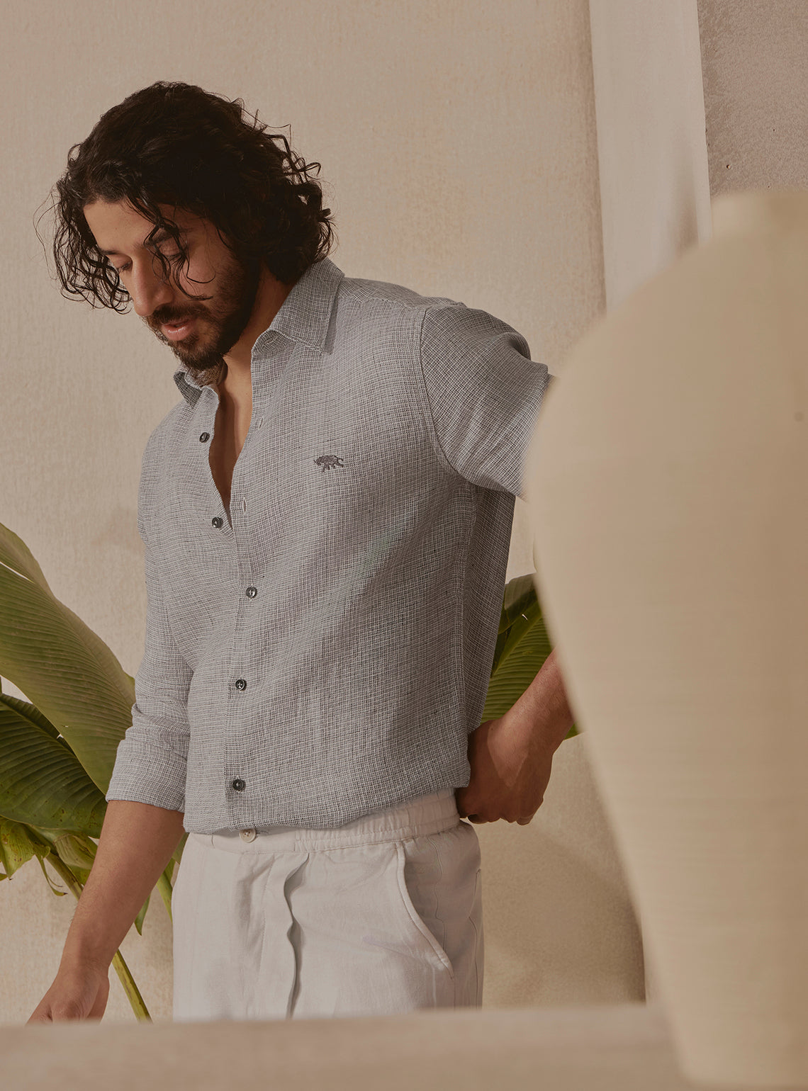 Mist Grey Linen Dobby Shirt