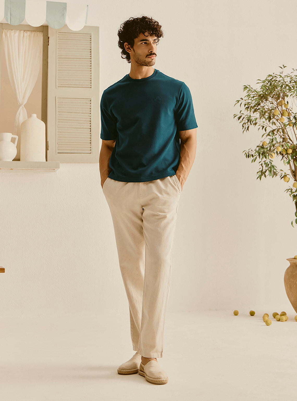 Santorini Teal Cotton Crewneck