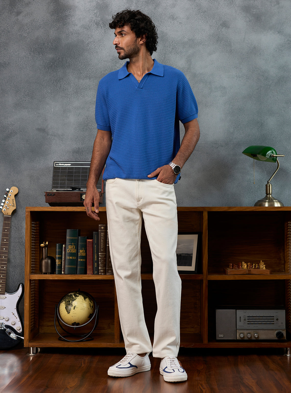 Interlude Blue Textured Cotton Polo