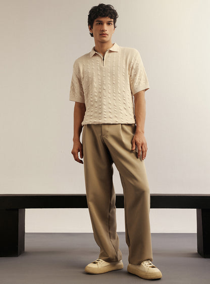 Vanilla White Cotton Seersucker Knit Polo